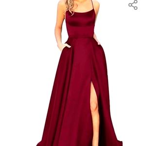 Satin Red Long Formal Dress